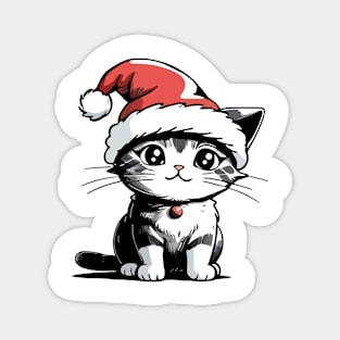 Cat with Christmas Hat Magnet