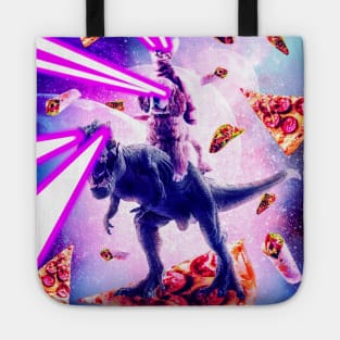 Laser Eyes Space Cat Riding Dog And Dinosaur Tote