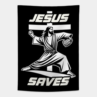 Funny Jesus Saves Christian Baseball Pitcher Coach Fan Tapestry
