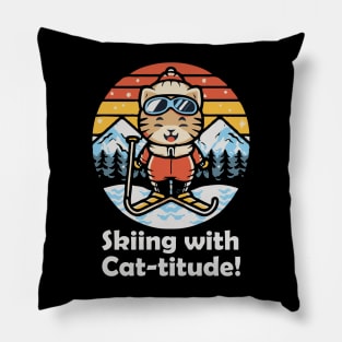 Skiing with Cat-itude! Skiing Cat Pillow