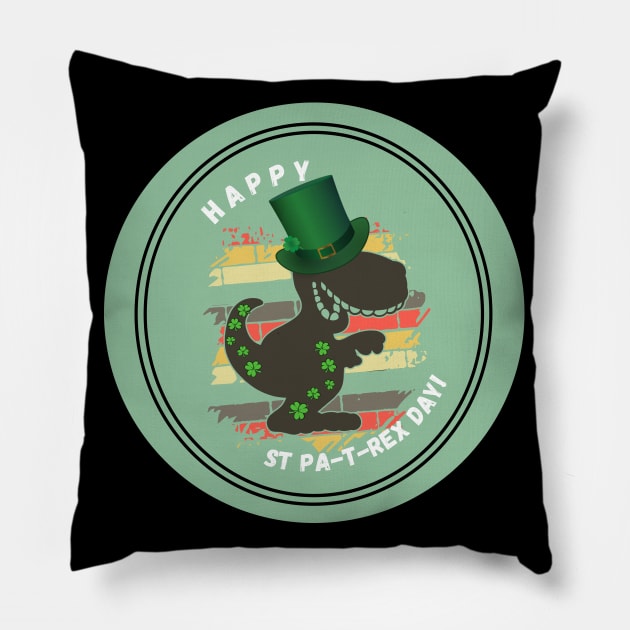 St Patricks Day Dinosaur Lover T Rex Green Clover Shamrock Design Pillow by Apathecary