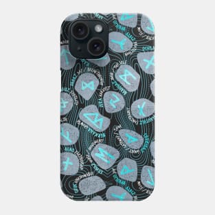 Mystical Viking Runes // pattern // black background grey stones neon mint letters of the runic alphabet Phone Case