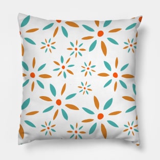 Turquoise And Orange Abstract Retro Flower Pattern Pillow