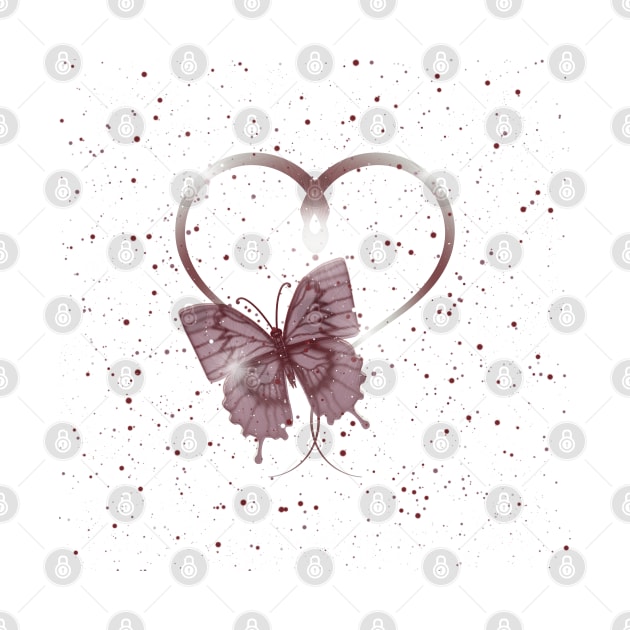 Pretty Dusty Rose Pink Fluttering Winged Butterfly Insect & Heart by karenmcfarland13