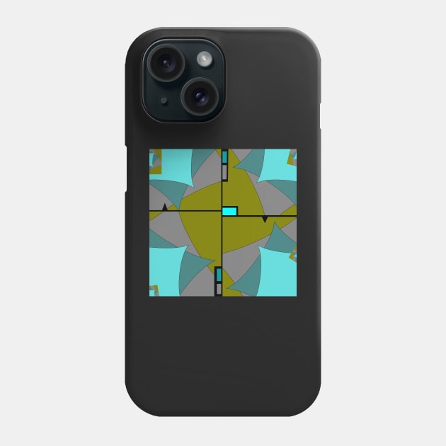 Geometric crossing. Abstract pattern in olive, black, grey, aqua blue and jade Phone Case by innerspectrum