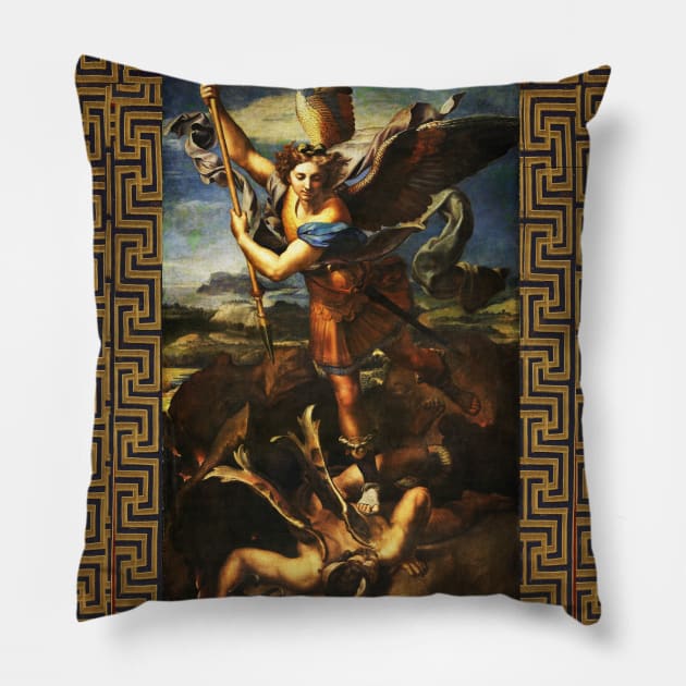 St Michael Archangel Vanguishing Satan by Raffaello Sanzio Pillow by BulganLumini