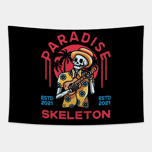 Paradise Skull With Guitar In the Beach Tapestry by Guideline.std
