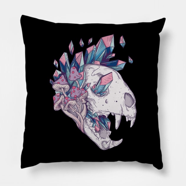 Crystal cat skull Pillow by Jess Adams