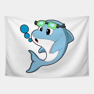 Dolphin at Swimming with Swimming goggles Tapestry