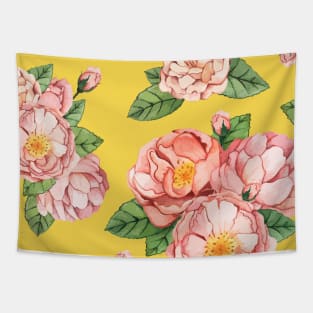 Peony on yellow background Tapestry