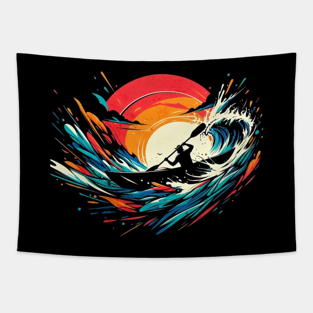 Wild Water Kayaking Vintage Design Tapestry by Miami Neon Designs