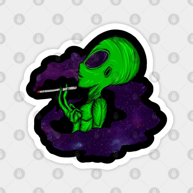 smoking alien Magnet by Amartwork