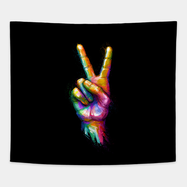 V Sign Hand Gesture For Peace Or Victory Peace Tapestry