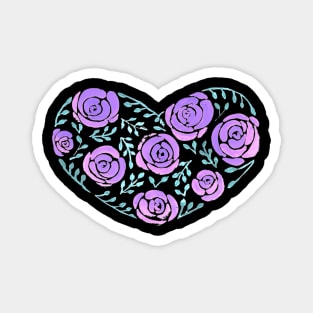 Roses and leaves forming a wide heart watercolor painting Magnet