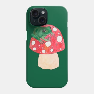 Green frog on red mushroom fly agaric Phone Case