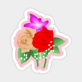 Red and Peach Rose Design Magnet