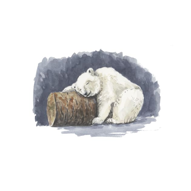 Sleeping polar bear, watercolor art by katerinamk