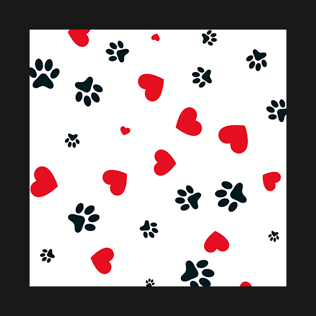 Dog Paw Red Hearts Art by Tshirtstory