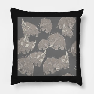 Woolly Mammoth and Woolly Rhino on Gray Grey background Pillow