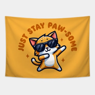 Just Stay Pawsome - Cute Orange Cat Dabbing Tapestry