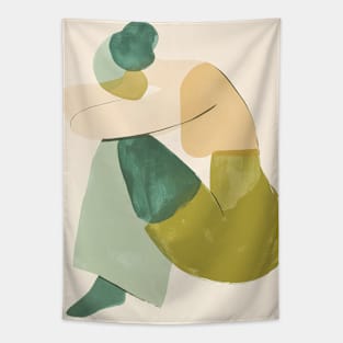 Sage Green Abstract Woman Painting Tapestry