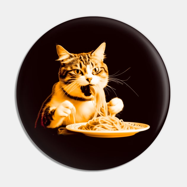 Cat eating spaghetti, funny vintage Pin by Ravenglow