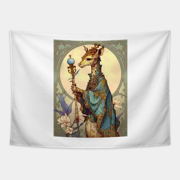 Art Nouveau Fantasy Anthropomorphic Giraffe Wizard Tapestry by entwithanaxe