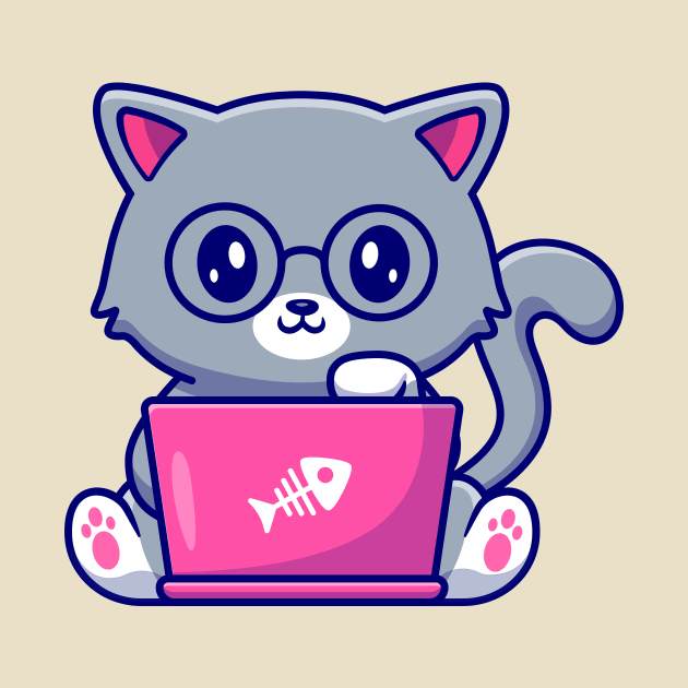 Cute Cat Working On Laptop by Catalyst Labs