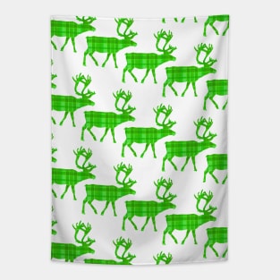 GREEN Plaid Reindeer Ugly Holiday Sweater. Tapestry