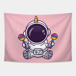 Cute Baby Astronaut Playing Maracas Toy Cartoon Tapestry