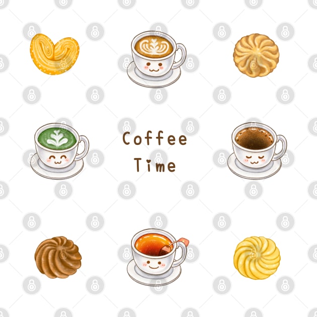 Coffee, Tea and Cookie Illustration Pack 咖啡與餅乾插畫 - Latte, Black Coffee, Black Tea, Matcha Latte, Butter Biscuits by Rose Chiu Food Illustration