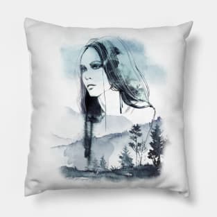 watercolor forest woman Pillow