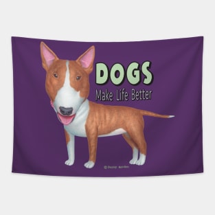 Cute Bull Terrier puppy making life better on purple shirt Tapestry