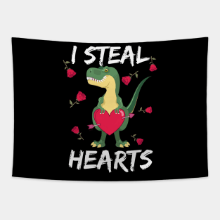 I Steal Hearts Valentines Day T-Rex Tapestry