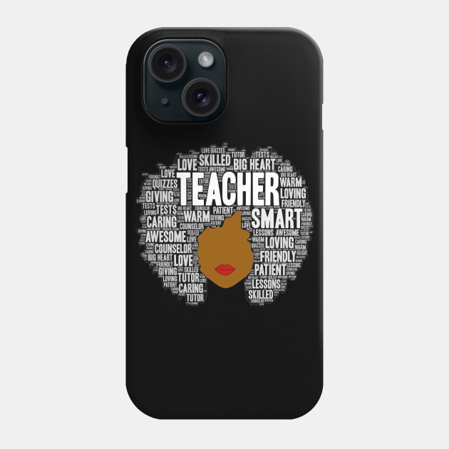 African American Teacher Words in Afro Phone Case by blackartmattersshop