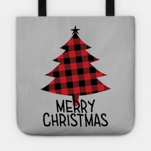 Merry Christmas Tree design, Plaid, Checkered, Christmas Shirt Tote