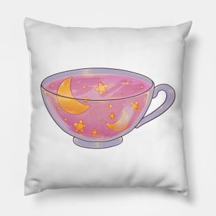 Soft pink night tea cup sticker Pillow