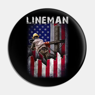 Proud Lineman Vintage American Flag Patriotic Lineman Pride Pin