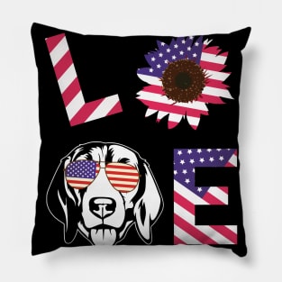 Cool US Flag Sunflowers Glasses Dog Face LOVE Beagle Dog Americans Independence USA July 4th Day Pillow