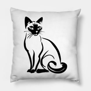 Stick figure of Siamese cat in black ink Pillow