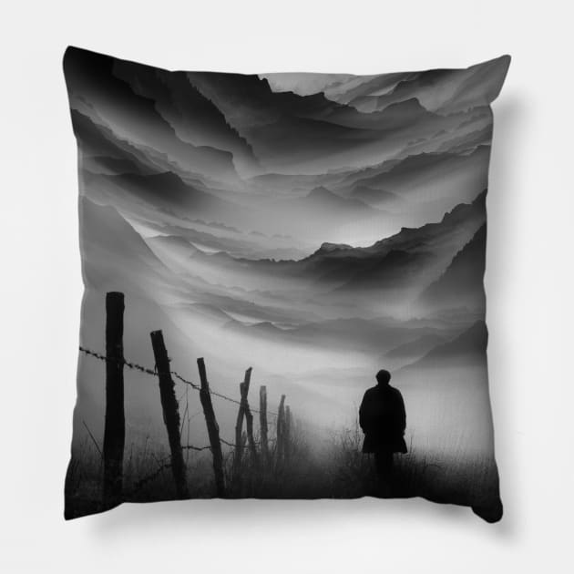 Going Nowhere Black and White Abstract Illustration Pillow by StoianHitrov