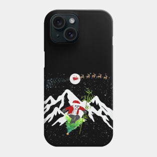 Panda Bear Skiing Christmas Tree With Santa and Reindeers Phone Case