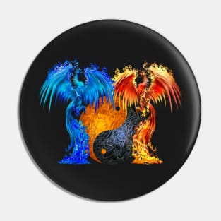 Fantasy Fire And Ice Phoenix Orange Blue Yin Yang Pin