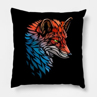Tribal Fox Red Blue Pillow