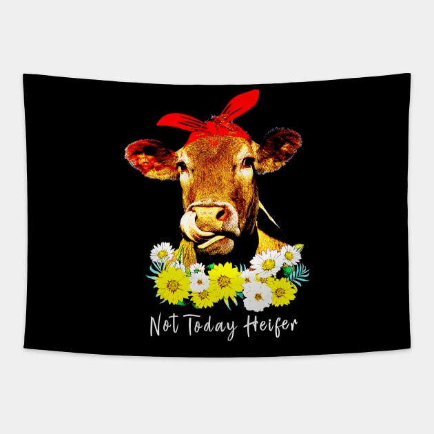 Not today Heifer - cute cow floral Tapestry by CMDesign