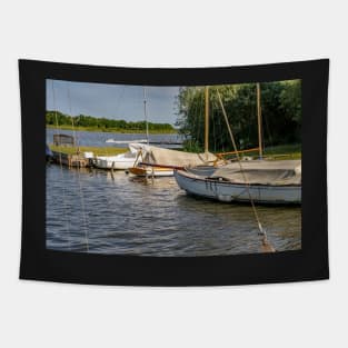 Boats moored on Hickling Broad in the Norfolk Broads National Park Tapestry