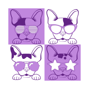 Frenchies with Glasses Purple T-Shirt