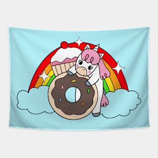 Unicorn With Rainbow Donut Cake Tapestry