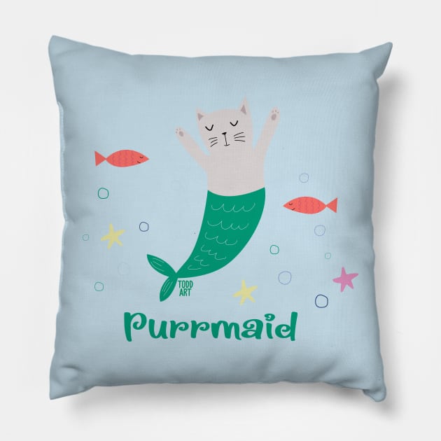 purrmaid Pillow by toddgoldmanart