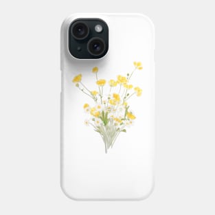 yellow buttercup and white daisy flowers bouquet ink and watercolor Phone Case